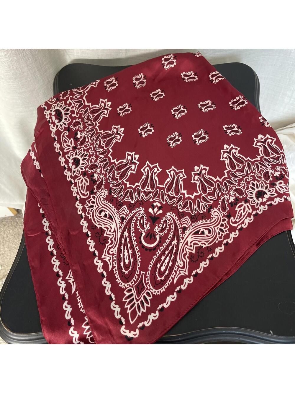 O live & Pique Silky Poly Dark Red Bandanna Scarf 27.5 Square